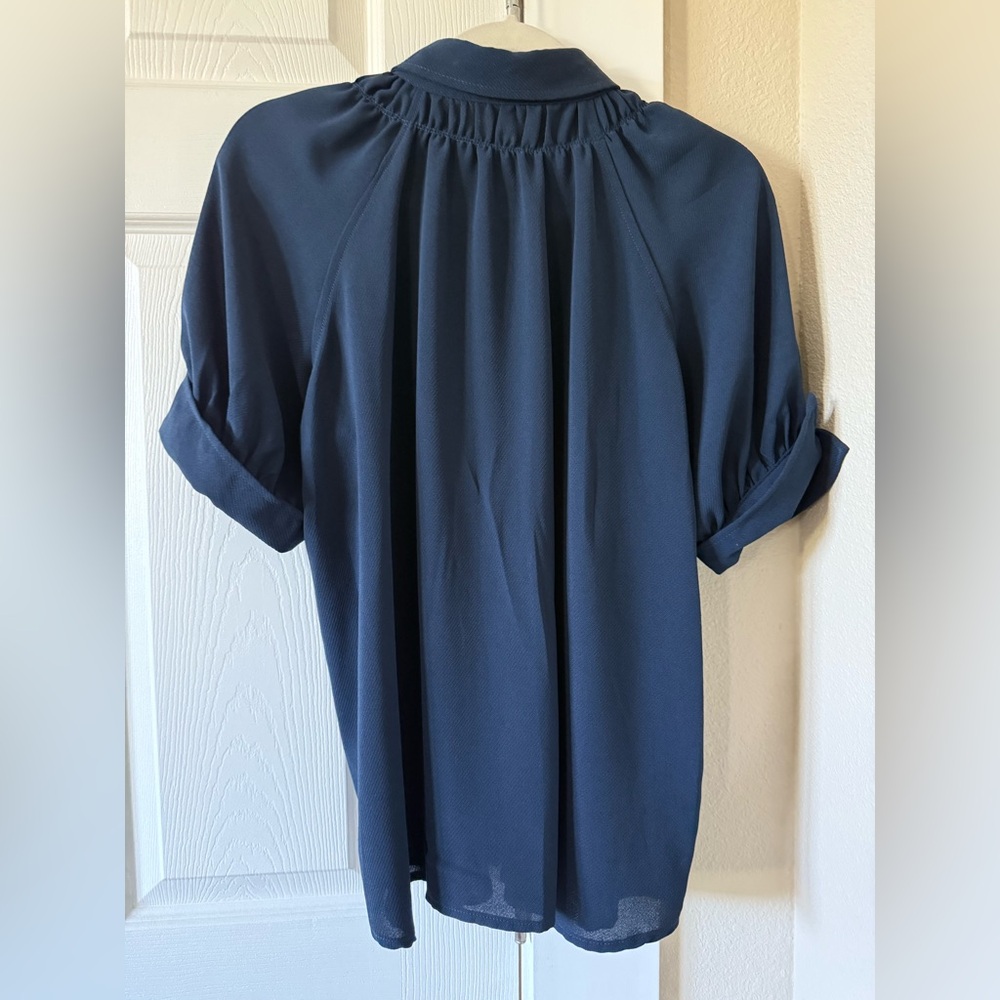 Women’s Max Studio Blue Collared Half Button Blou… - image 2